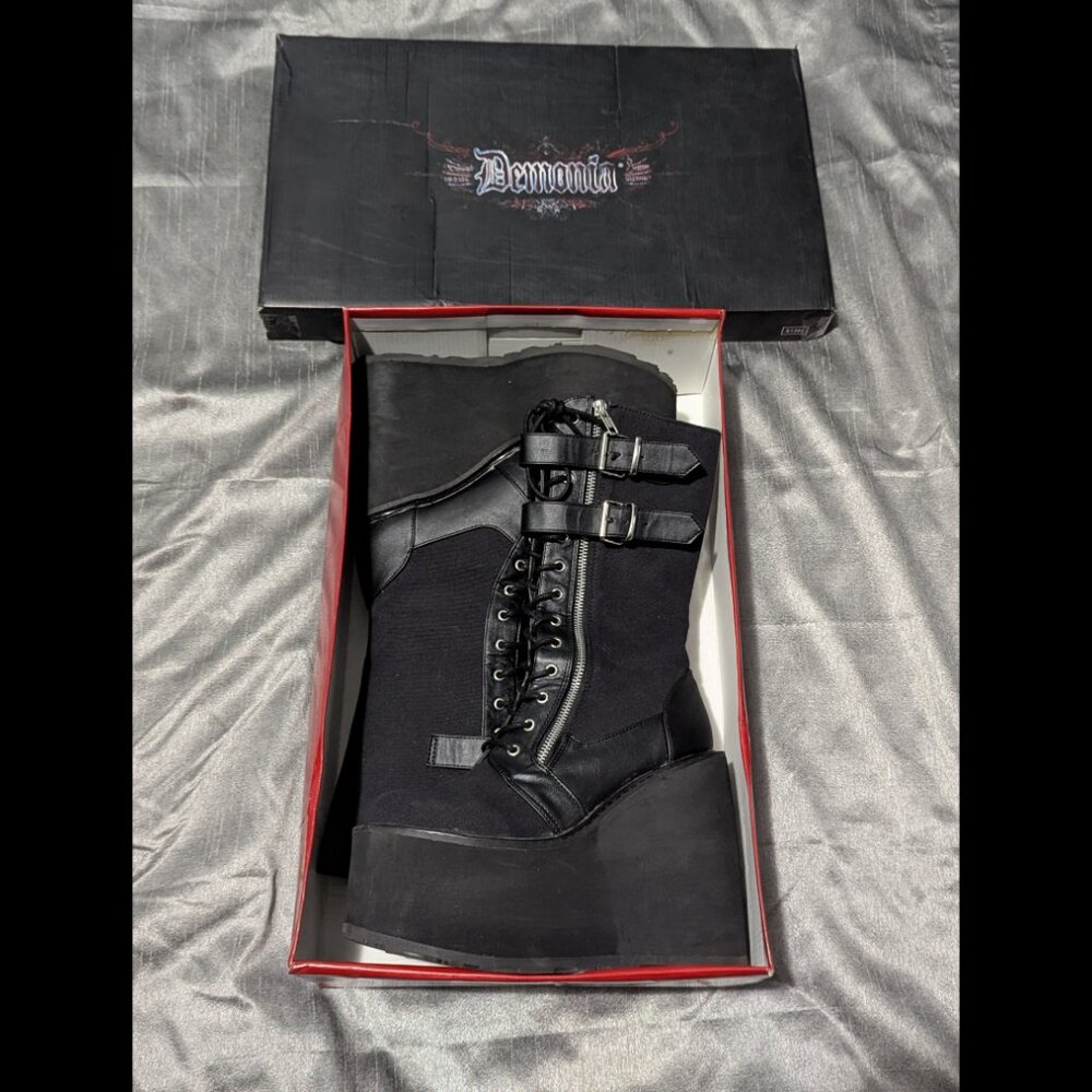 Demonia Swing-221 Canvas Wedge Platform Lace-Up K… - image 2